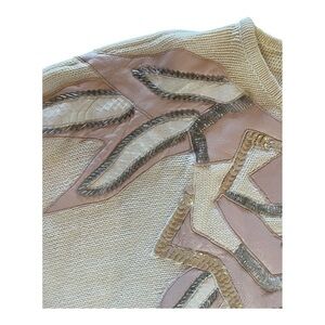 Vintage Boho-Lux Embellished Leather details Crew Neck Sweater